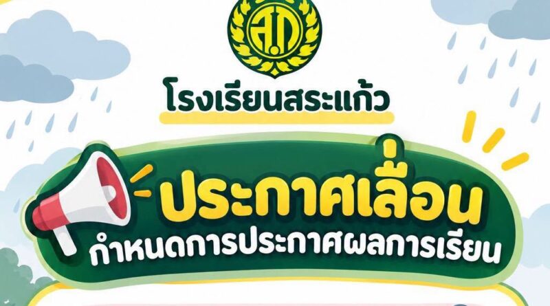 ประกาศเลื่อนกำหนดการประกาศผลการเรียน ภาคเรียนที่ 1 ปีการศึกษา 2569